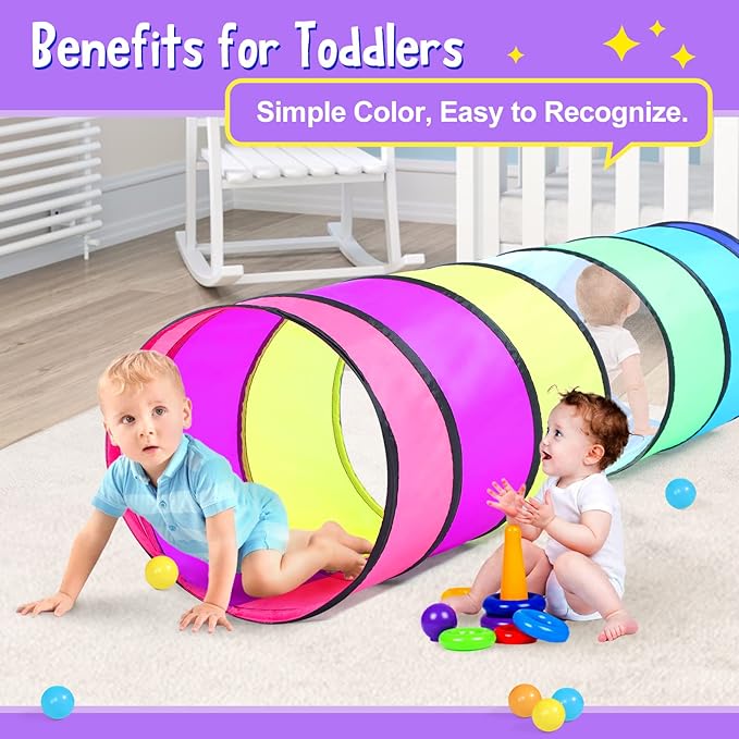 Colorful Baby Play Tunnel for Toddlers with Mesh Window, Cat Tunnel for Dogs Pets, Kids Crawling Tunnel Play Tent Pop Up Toddlers Tunnel Indoor Outdoor Toy Gift (Rainbow Baby Tunnel)