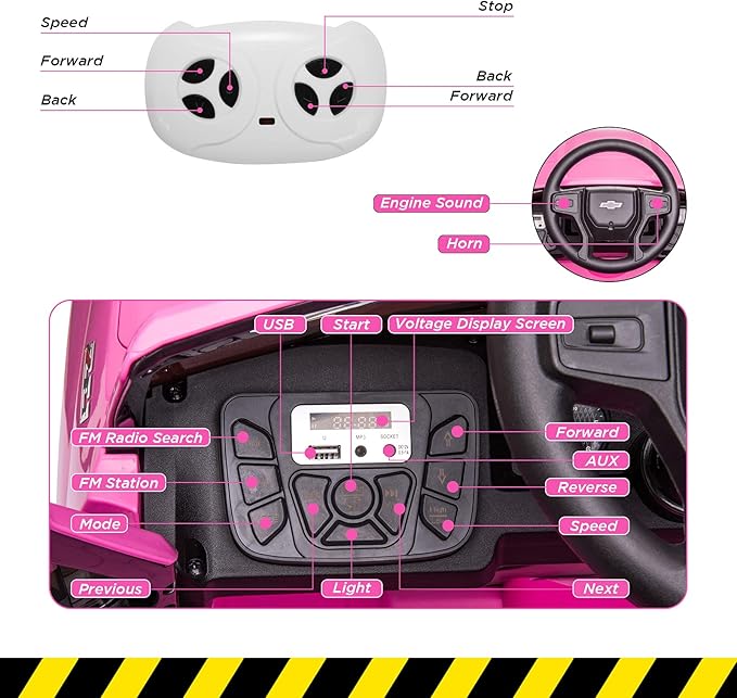 12V Ride on Car,Battery Powered Licensed by Chevrolet Silverado GMC Kids Ride On Truck,Toddler Electric Vehicles Toys w/Remote Control, MP3/Bluetooth, Spring Suspension, LED Light (Pink-2)