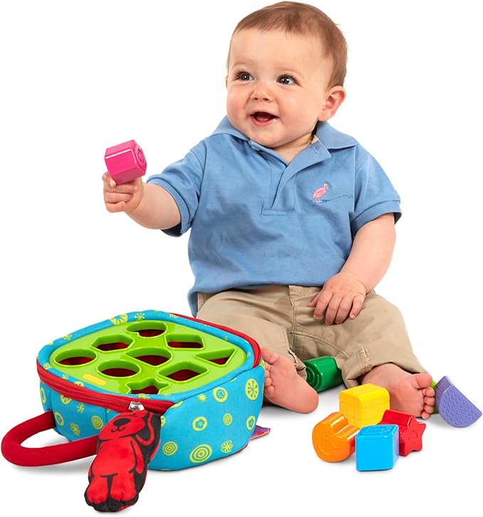 Melissa & Doug K's Kids Take-Along Shape Sorter Baby Toy with 2-Sided Activity Bag and 9 Textured Shape Blocks