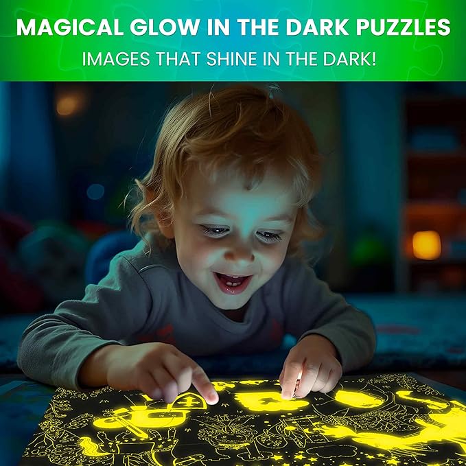 QUOKKA 3x100 Piece Puzzles for Kids Ages 6-8 – Glow-in-The-Dark Puzzles for Kids 8-10 | Space, Dinosaurs, Animals | Fun Educational Puzzle for Boys & Girls – Learning Games & Space Toys Gift for Kid