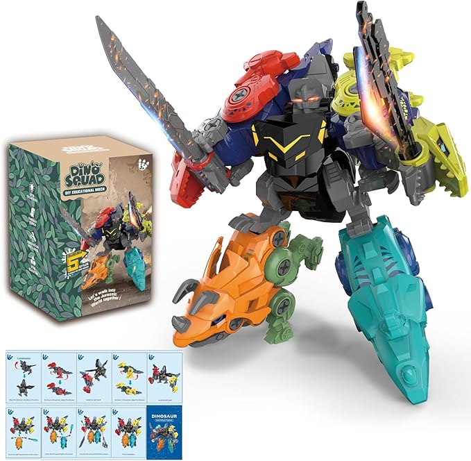 Dinosaur Transform Robot 5 in 1 Take Apart Toys Set for boy Kid Age 3 4 5 6 7 8 Years Old Construction Building DIY with Drill Tool Kit Best Gift for Birthday Christmas Easter