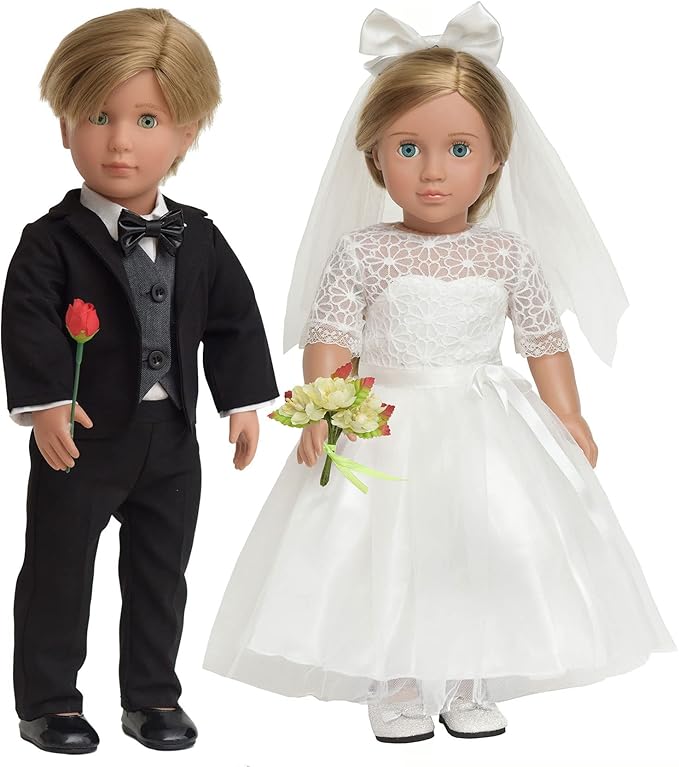 Doll Clothes Accesories First Communion Wedding Dress and Suit Set for American 18 inch Doll Boy and Girl