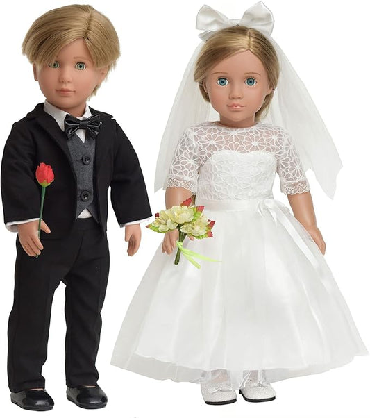 Doll Clothes Accesories First Communion Wedding Dress and Suit Set for American 18 inch Doll Boy and Girl