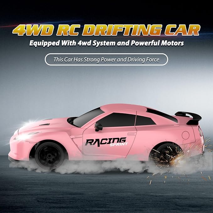 Remote Control Car RC Drift Car 2.4GHz 1:24 Scale 4WD 15KM/H High Speed Model Vehicle with LED Lights Drifting Tire Racing Sport Toy Car for Adults Boys Girls Kids Gift 2Pcs Rechargeable Batteries
