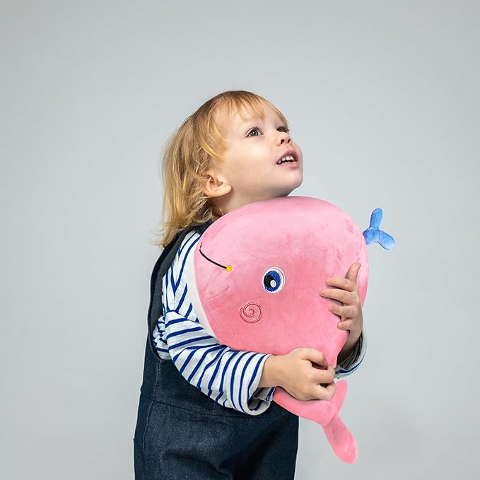 MUPI Squirting Whale Stuffed Animals Plush Pillow Cute Soft Cotton Plushies Pillows Kawaii Whale Toy Decor Gifts for Kids Boys Girls Adults (Pink, 10 Inch
