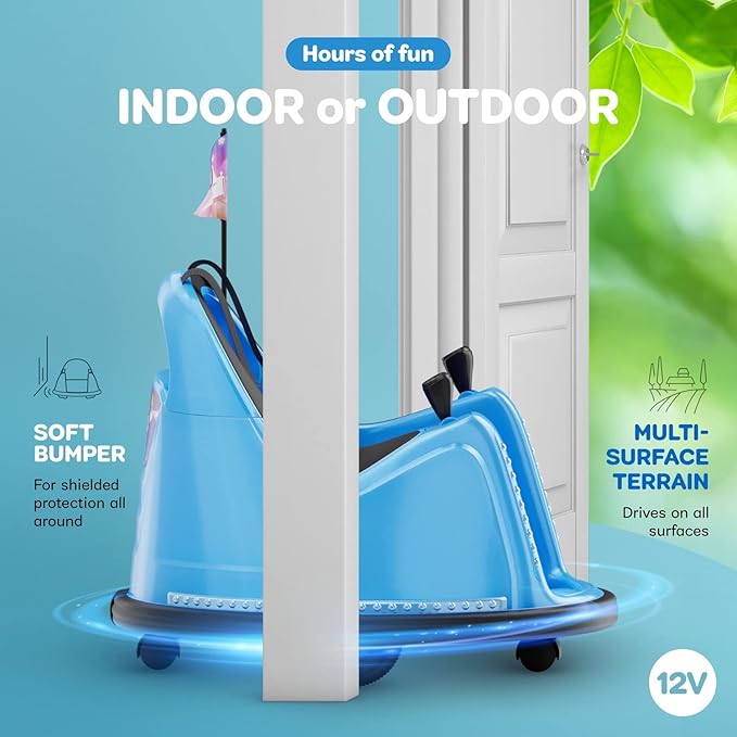 Bumper Buddy Ride On Electric Car for Kids & Toddlers, 12V 2-Speed, Ages 1 2 3 4 5 Year Old Boys - Remote Control, Baby Boy Riding Bumping Toy Gifts Cars, Toys Gift Toddler 12-18 Months Age Kid