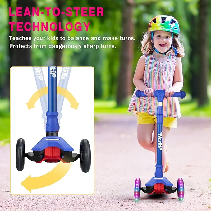Scooters for Kids Age 3-5, Kick Scooter for Boys Girls Toddlers, 4 Adjustable Height, AEBC-9 Bearing, 3 Light Up Wheels, Lean to Steer, Outdoor Activities for Children from 3 to 12 Years Old