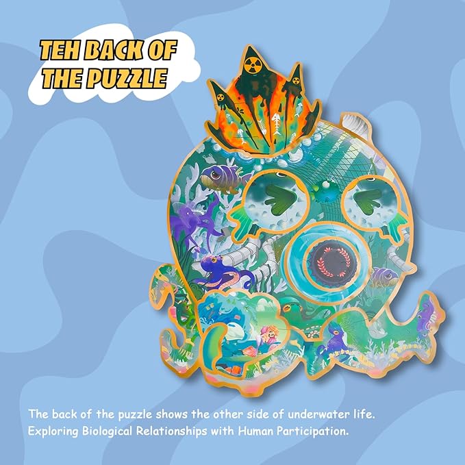 HAS Floor Puzzles for Ages Kids 4+, 48 PCS Double-Sided Octopus Puzzles, Unique Large Pieces Irregular Shape Jigsaw Puzzle for Children