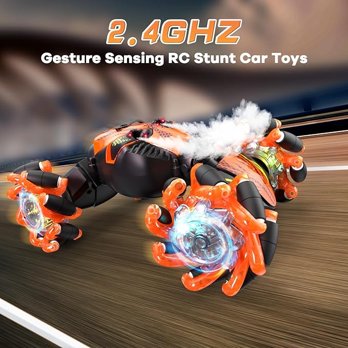 Gesture Sensing Remote Control Car,4WD Gesture Stunt RC Car 360° Rotate Transform Drift Toys Rc Hand Controlled Car with Lights Music Sprayer,Best Christmas or Birthday Gift for 6-12 Boys Girls