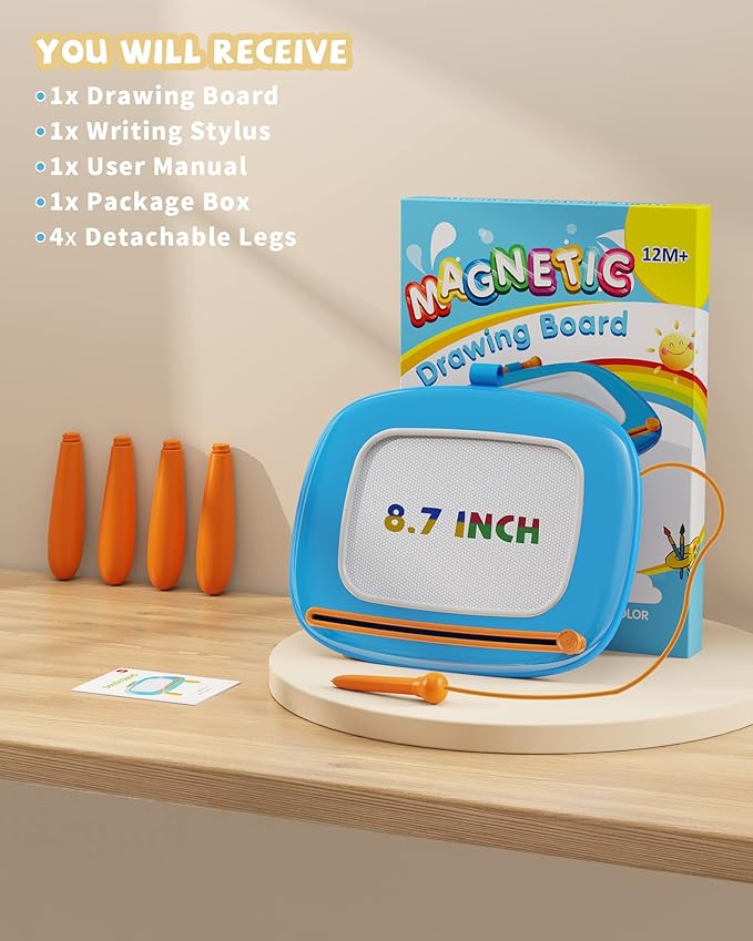 Toddlers Toys Age 1-2, Gift for 1 2 Year Old Toddler Boy Girl, Magnetic Drawing Board for Preschool Learning and Educational Toys, Doodle Board for Baby Kids, Christmas Birthday New Year Gift(Blue)