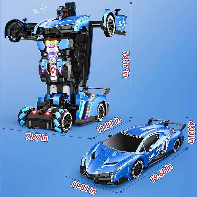 Holyton Transform Remote Control Car, Transform Robot RC Cars,1:10 Scale,Toy Car with STEM Programming,One-Button Robot, LED Lights,Sound Effects, Ideal Gift for 5 6 7 8 9 10 11 12 Years Old Boy