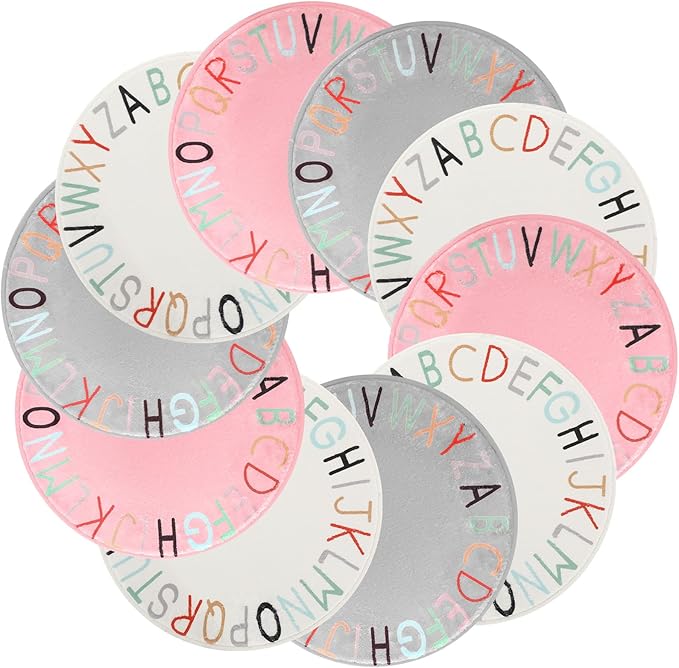 Nuogo 10 Pcs Alphabet Carpet Circle Seats 18 Inches Round Kids Sit Carpet Classroom Dots Floor Mat Soft Classroom Rugs Educational Cushions Furry Crawling Play Mat for Classroom Nursery Bedroom