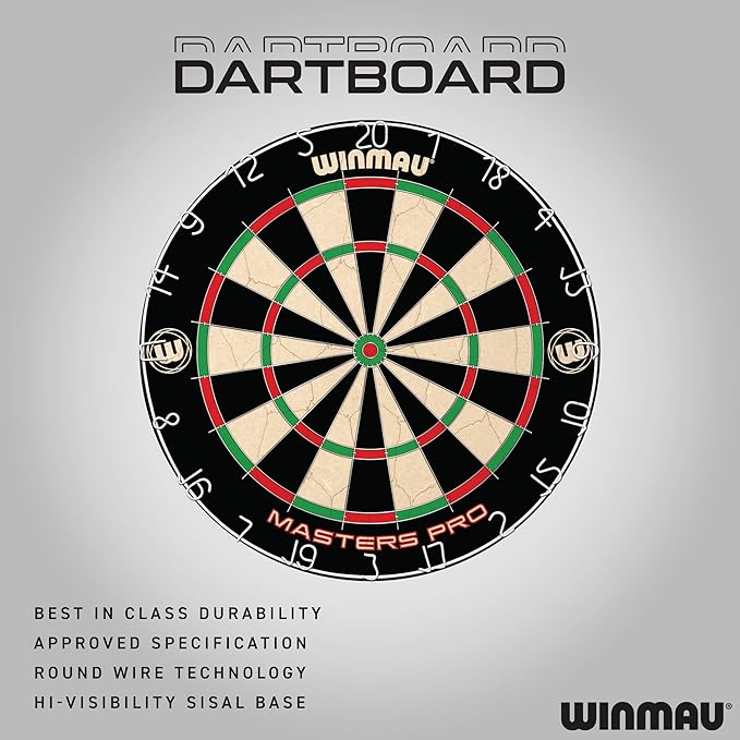 Winmau Darts - Masters Pro Premium Bristle Dartboard Set - Includes Dart Board, Darts, Flights, Shafts and Oche Strip - Professional Steel Tip Darts & Dart Board for Adults