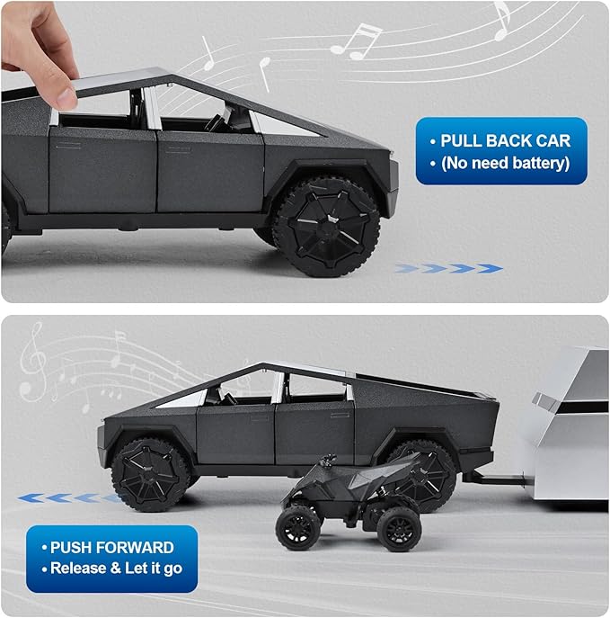 INGQU® Toy Car Alloy Diecast Pick-up Truck Model with RV & Motorcycle with Sound and Light Race Car Display Model Metal Pull-Back Vehicle 3-in-1 Camping Car Set Ideal Gift for Boys Kids Age for 3+