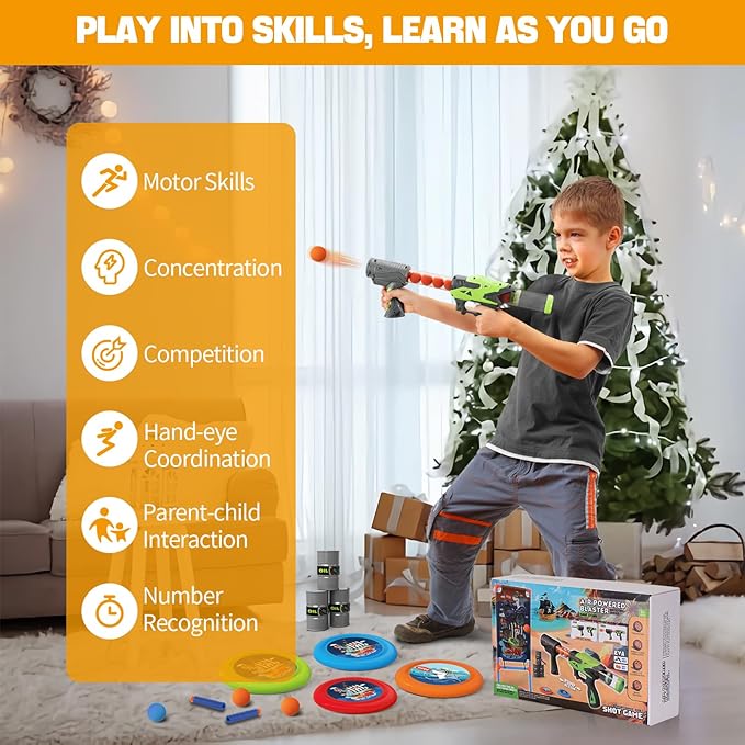 Shooting Games for Kids - 2 Player Air Guns, Shooting Target, 24 Foam Balls, Foam Darts, Oil-Tank Targets, Flying Discs - Shooting Toys Gifts for Boys Kids Adults Age 5 6 7 8 9 10 11 12+