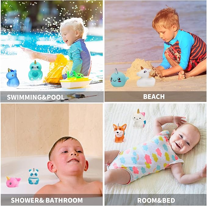 Unicorn Bath Toys Light Up Floating Rubber Toys(8 Packs),Flashing Color Changing Light in Water,Baby Infants Kids Toddler Child Preschool Bathtub Unicorn Bathroom Toy …