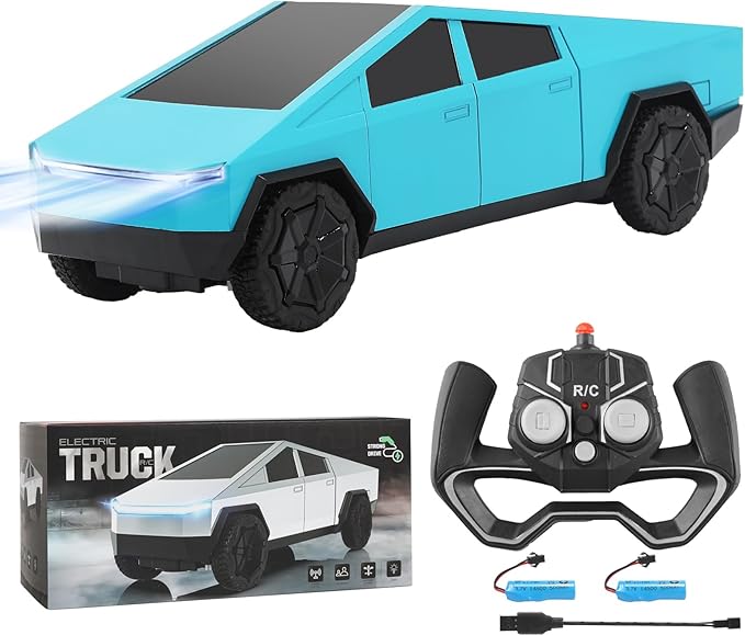 Remote Control Pickup Truck, 1/24 Scale Racing Car Model, Rechargeable Battery & Light and Loadspace, for Adults and Boys (Blue)