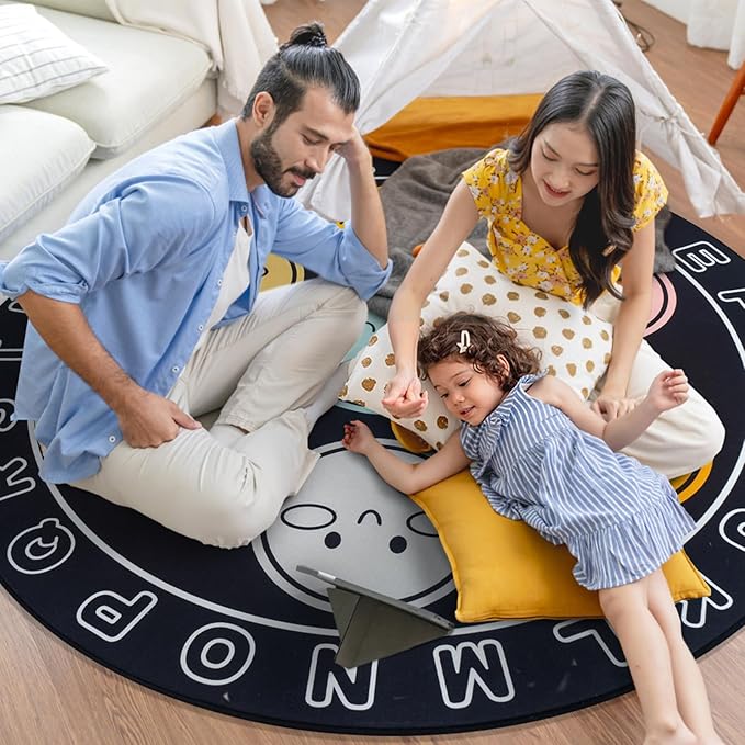 ABC Alphabet Rug for Kids, Classroom Playmat 6ft Non-Slip Circle Rugs for playroom, Round Area Rug for Elementary Classroom, Play Carpet for Boys Girls Bedrooms Playroom,Nursery Rugs