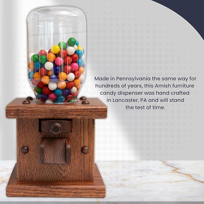 Peaceful Classics Wooden Candy Dispenser - Amish Handmade Containers & Storage For Gummy Or Peanut- Wood Storage Gumball Machine For Skittles Or M&Ms - Cereal Dispenser Countertop (Provincial)