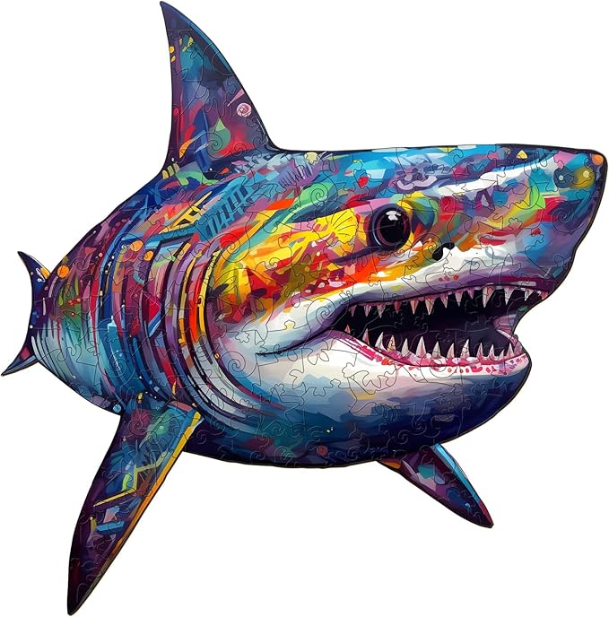 WOODBESTS Wooden Puzzle for Adults, Shark Puzzle (L, 300pcs, 16.7"x16.5") Beautiful Wooden Box, Wooden Jigsaw Puzzles Unique Shape, Birthday Gifts for Adults and Kids Family Game