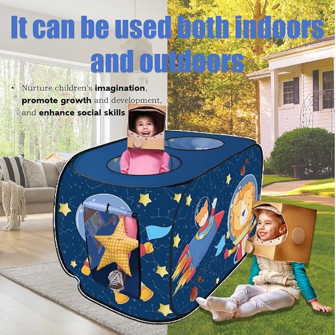 Pop Up Tent for Kids.Rocket Tent for Kids.Large, Easy to Organize Space Tent for Kids.Rocket Ship Tent.Space Ship Tent.Boys and Girls Imaginative Play.Spaceship Playhouse Tent Set, Blue