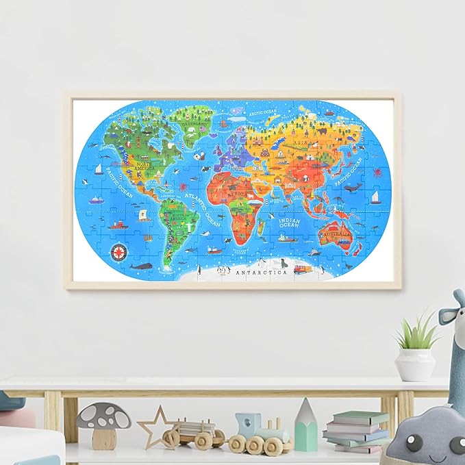 Mideer Floor Puzzle for Kids 4-8, 100 Piece World Map Jigsaw Puzzle with Continents, Geography Educational Toys for Boys and Girls, Globe Atlas Puzzle Maps Preschool Learning Game for Kids Ages 4-6