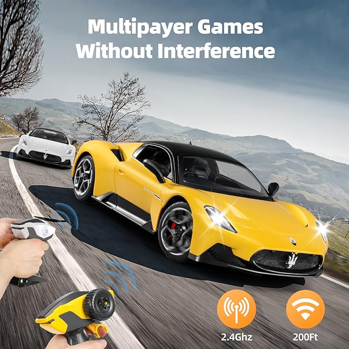 MIEBELY Maserati Remote Control Car, Openable Door 1:12 Scale Rc Toy Car 7.4V 900mAh Licensed 12Km/h Fast Rc Cars with Led Light 2.4Ghz Model Car for Adults Boys Girls Birthday Ideas Gift (Yellow)