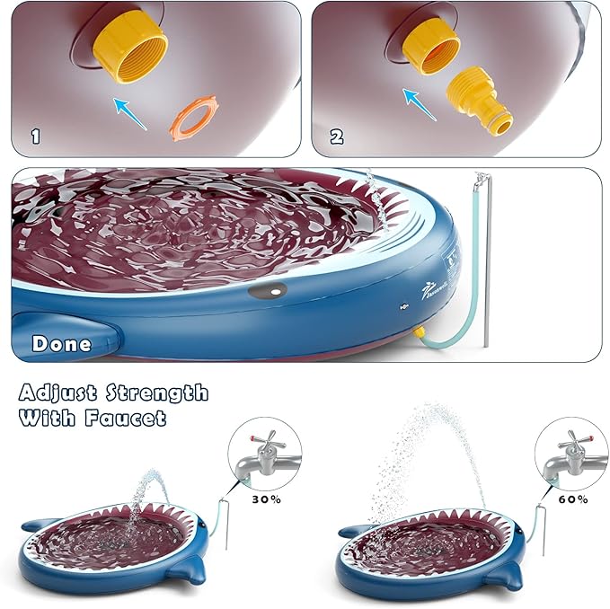 Jasonwell Inflatable Kiddie Pool Sprinkler: Splash Pad for Kids Toddlers 71-Inch 3-in-1 Children Ball Pit Shark Baby Wading Pool Outdoor Swimming Pool Summer Water Toys for Boys Girls Dogs