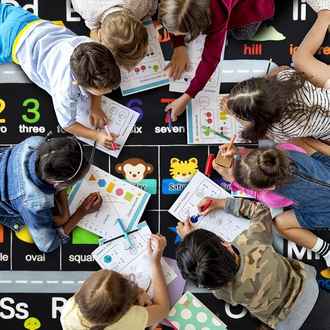 Classroom Rugs for Preschool, Daycare Rug for Classroom,Large Classroom Rug Elementary,Learning Alphabet Educational Rugs for Kids Playroom, Nursery(6'7''x8'7'', Black)