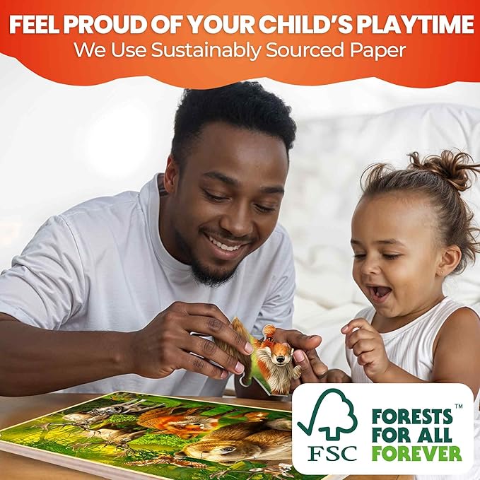 QUOKKA 4SET Puzzles for Kids Ages 4-6 - 48 Pcs Wooden Toddler Realistic Montessori Puzzles Ages 3-5 - Wild Animals Africa Ocean Farm Learning Games for Boys and Girls 4-8 Year Olds