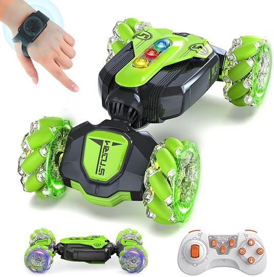 Gesture Sensing RC Stunt Car Remote Control Car 360° Rotating 4WD 2.4Ghz RC Cars Transform Car Toys for Boys 4-7 Birthday Present for Age 8-12, Green