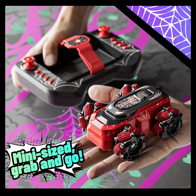 Spider Amphibious Remote Control Car, Waterproof Mini 4WD RC Car Fits Inside Remote, Dual Tires for Land & Water, 360°Spins, 50-Min Runtime W/ 2 Batteries, Boat Toy for Pool Lake Beach, Gift for Kids
