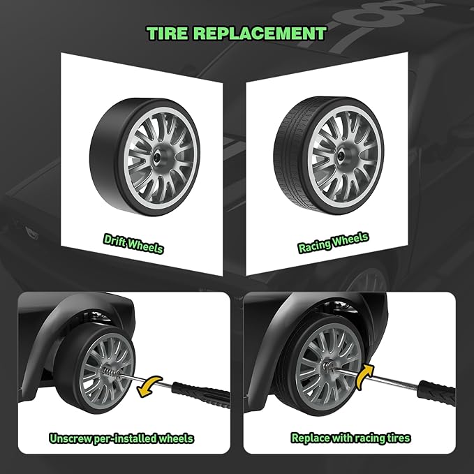 Remote Control Car RC Drift Car 2.4GHz 1:20 Scale 4WD 20KM/H High Speed Remote Control Cars Vehicle with LED Lights Drifting Tire 2Pcs Rechargeable Batteries Toy Cars for Adults Boys Girls (Black)