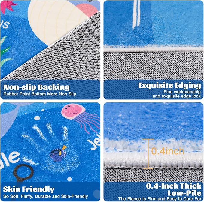 Kids Rugs for Playroom, 118.1"X94.4", ABC Alphabet Whale Kids Rug, Non-Slip, Washable, Educational