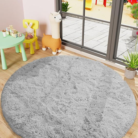 LOCHAS Luxury Round Fluffy Area Rugs for Bedroom Kids Girls Room Nursery, Super Soft Circle Rug, Cute Shaggy Carpet for Children Living Room, 5x5 Feet Red