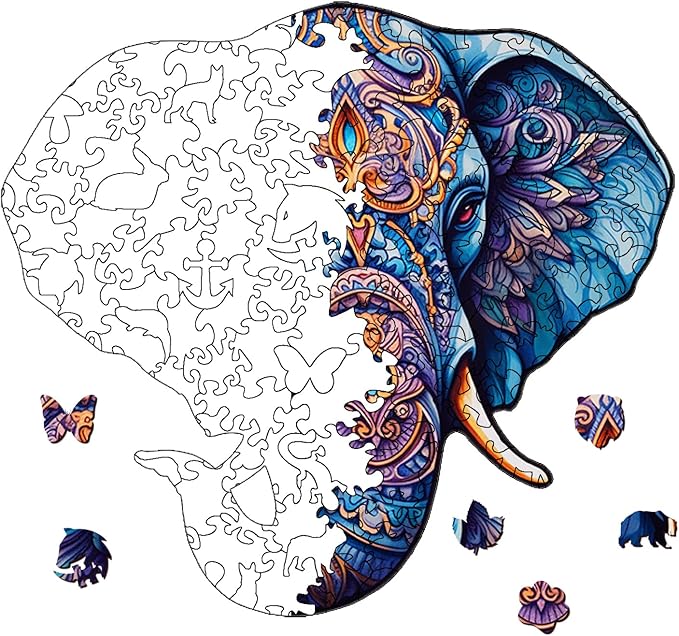 Wooden Puzzles for Adults, Elephant Wooden Jigsaw Puzzle, Unique Animal Shaped Puzzles, Premium Box Wood Cut Puzzles for Teens, Best Family Ideas (L-10.4 * 11.2in-204pcs)