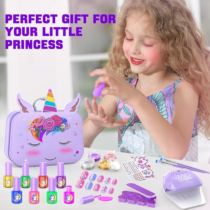 Kids Nail Polish Set for Girls, Quick Dry Nail Art Salon Kit with Nail Dryer and Peelable Nail Polish,Ideal Gift Toys for Girls Age 3-12