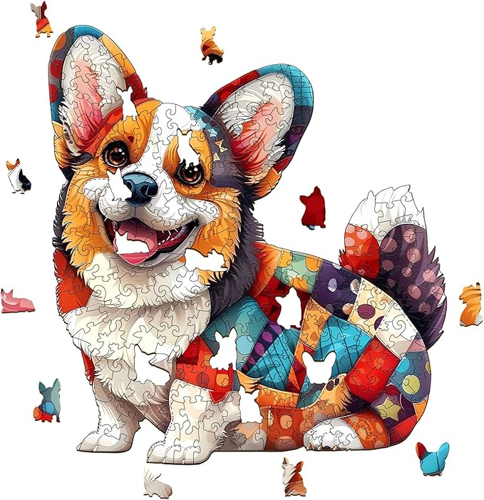 Wooden Puzzles for Adults, Wooden Jigsaw Puzzles for Adults Kids, Wood Puzzles Adult-Patchwork Corgi Unique Shaped Corgi Puzzle, Creative Birthday Gifts for Friends Family Game (11.4 * 10.4in 195pcs)