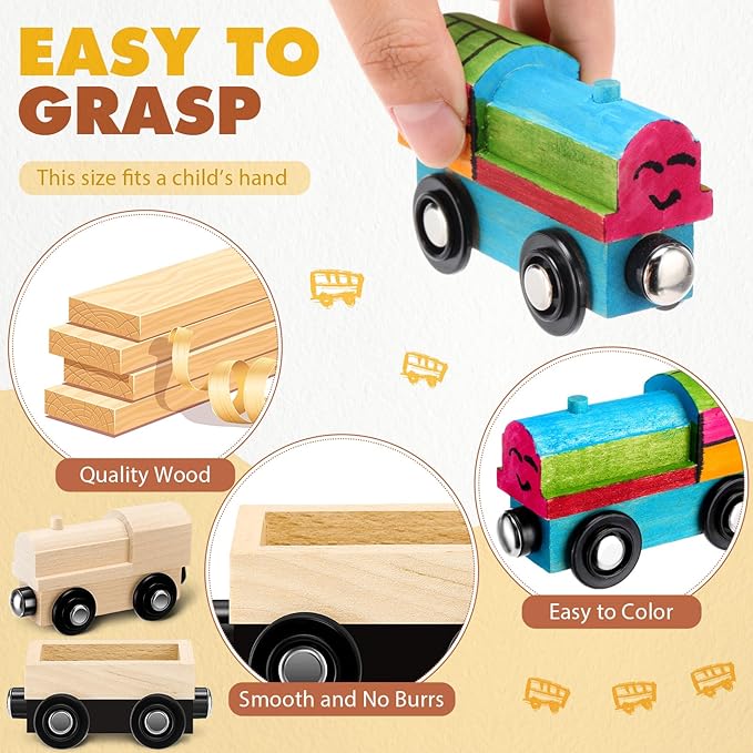 Lenwen 26 Pcs Unpainted Magnetic Wooden Trains Cars Unfinished Party Favors Wood Train Set for Birthday Party Supplies Paint Project Craft DIY Decorations(Load Style)