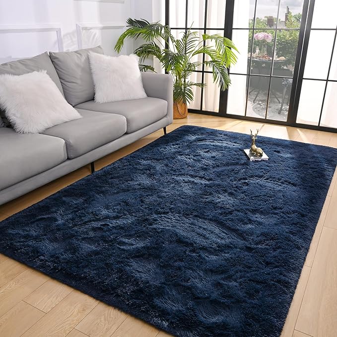 Pettop Fluffy Navy Blue Area Rug for Bedroom Living Room, 3x5 Feet Soft Plush Fuzzy Rugs for Girls Kids Boys, Non-Slip and Washable Rug for Nursery Classroom, Carpet for Rooms Decor