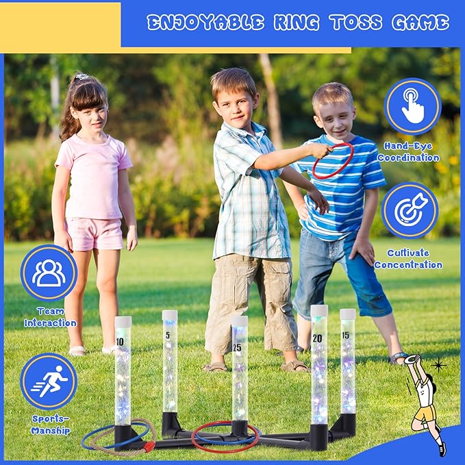 YEEA LED Ring Toss Game for Kids, Adults | Glow in The Dark LED Outdoor Yard Games | Perfect for Camping, Beach, and Backyard Family Gatherings