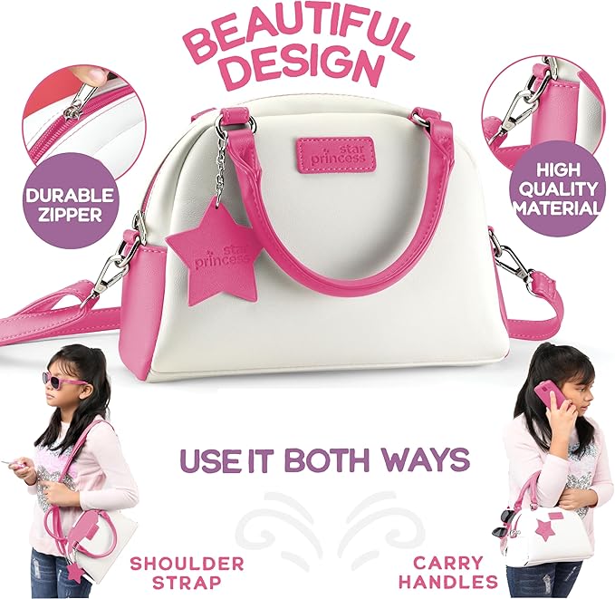 Play Purse for Little Girls and Toddlers - Girls Toys Pretend Play Accessories: Toy Phone, Wallet, Credit Cards, Keys, Pretend Makeup for Role Playing Toys for Girls Ages 3 4 5 6 7 8 Years and Up