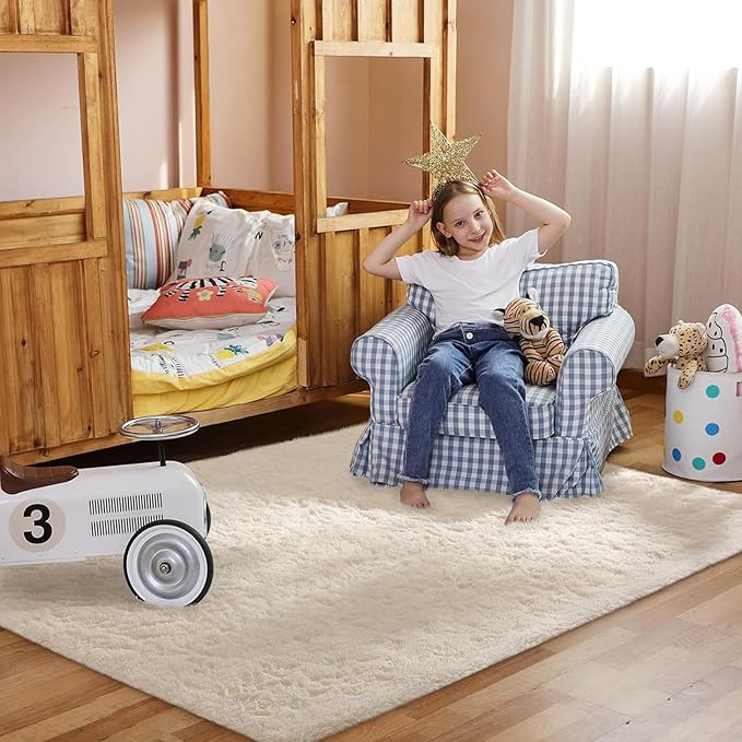 Ophanie Ivory Rugs for Bedroom Living Room, Fluffy Fuzzy Furry Carpet, Plush Soft Shaggy Bedside Indoor Floor 4x6 Cream Area Rug for Kids Girls Boys Baby Teen Dorm Nursery Home Decor Aesthetic