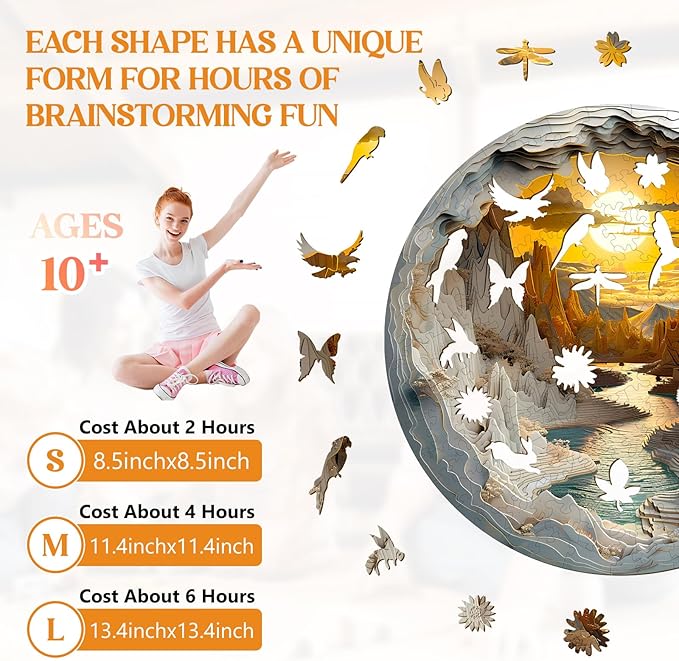 Wooden Puzzles for Adults, Wooden Jigsaw Puzzles for Adults Kids, 3D Vision Inside The Cave-1 Unique Shaped Wood Puzzles Adult, Creative Birthday Gifts for Friends Family Game(13.4 * 13.4in 300pcs)