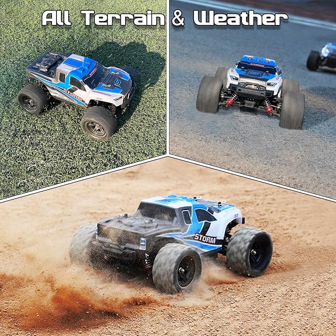 Remote Control Truck for Boys 45KM/H 1:18 Scale RC Truck 4WD All Terrain Off Road Fast RC Car with 2 Rechargeable1200mAh Batteries for 60 Min Run Time, 2.4Ghz Remote Control Car Gift for Adults Girls