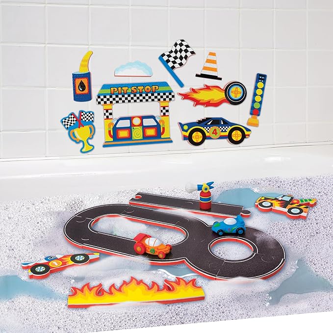 ALEX: Tub Time Grand Prix - 32 Piece Bath Time Toy Set, Car & Racetrack Playset, Foam Pieces, Water Squirting Cars, Water Toy, Kids & Toddlers Ages 3+