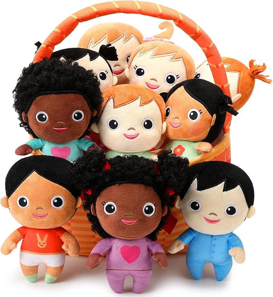 HyDren Basket Plush Baby Dolls, Set of 10 Soft Multicultural Sensory Dolls 6'' Plush Diversity Toys for Preschool Classroom, Easter Toddler Baby Toys for Kids Girls Boys All Ages
