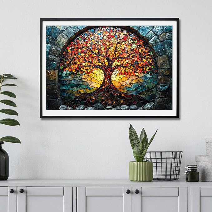 Wooden Puzzles for Adults 500 Pieces, Mosaic Tree of Life Jigsaw Puzzles, Medium,Unique Shape Adult Puzzles,Irregular Creative Gift for Family Game(16.7 * 11.1 in)