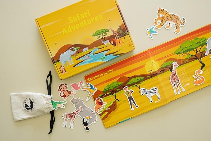 Motessory Preschool Busy Book – Safari Adventures Busy Book for Toddlers 3-5 Years Old with 8 Magnetic Pages and Figurines – Educational Toddler Montessori Toys for Home, Kindergarten, Travel