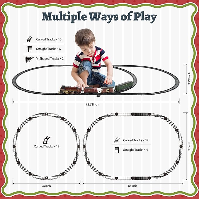 Train Set with Gift Case and Remote Control, Train Toys with Smoke, Light and Sound, Christmas Train Sets for Around The Tree, Toy Train Set for 3 4 5 6 7 8+ Years Old Boys Toddlers Gifts